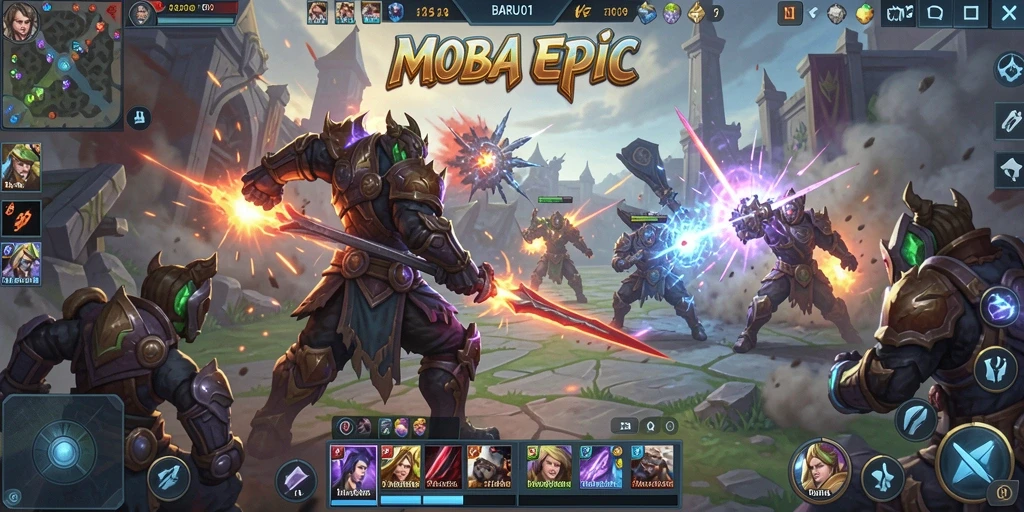 Tampilan aksi intens dalam gameplay MOBA BARU01.