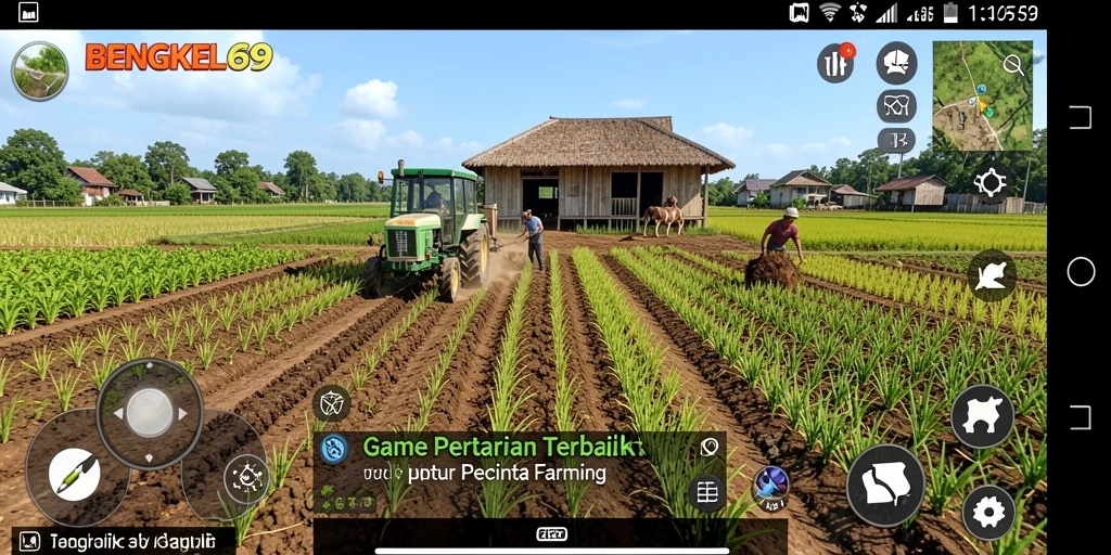Screenshot menunjukkan aktivitas bertani dan panen yang menyenangkan.