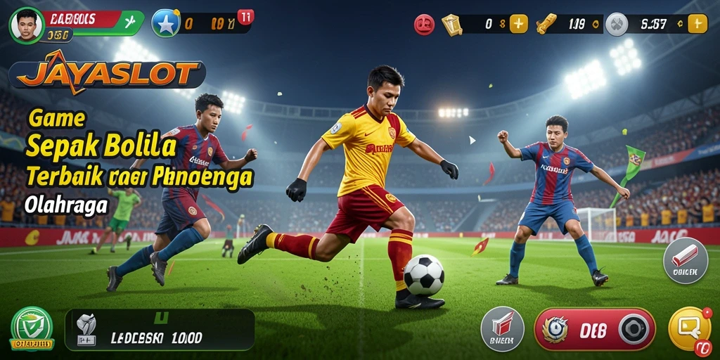 Screenshot gameplay JAYASLOT menampilkan aksi mendebarkan dalam pertandingan sepak bola.
