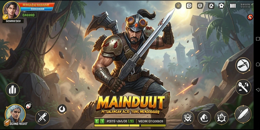 Screenshot utama dari gameplay MAINDUIT yang menunjukkan aksi berintensitas tinggi.