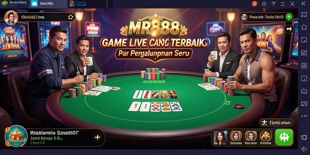 Screenshot gameplay MR888 yang menampilkan dealer dan pemain di meja Live Casino.